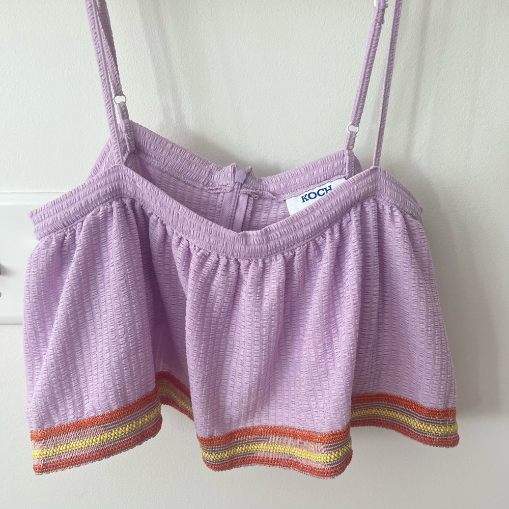 Koch Lilac Crop Top with Colorful Trim,XS